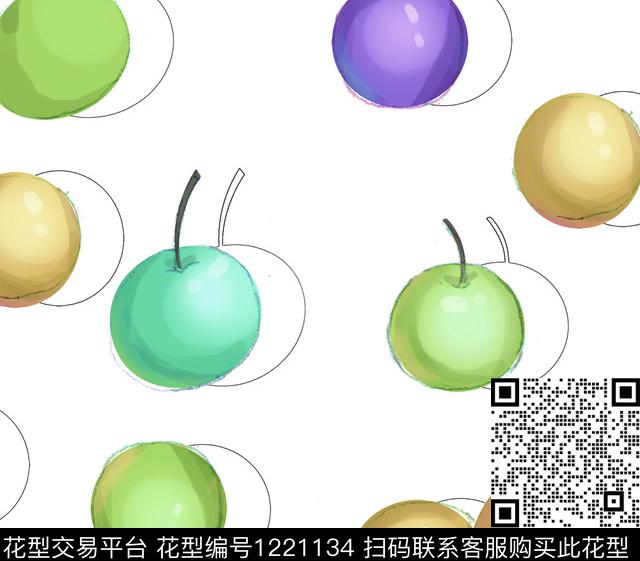 水果彩色2.tif - 1221134 - 苹果 水果 卡通 - 数码印花花型 － 女装花型设计 － 瓦栏