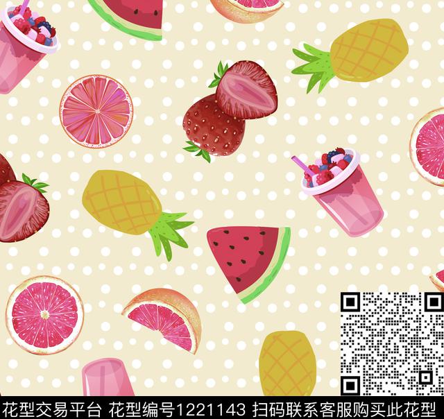 西瓜3.tif - 1221143 - 柠檬 西瓜 水果 - 数码印花花型 － 女装花型设计 － 瓦栏