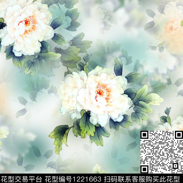 C-0009.jpg - 1221663 - 花卉 中国 牡丹 - 数码印花花型 － 女装花型设计 － 瓦栏