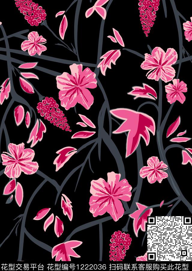 花卉大牌风印花传统印花花型下载（图片编号: 1222036） - 瓦栏（Walan）