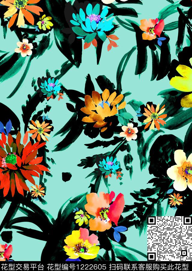 #im64628﹣20.jpg - 1222605 - 水彩 抽象花卉 风格化花卉 - 数码印花花型 － 女装花型设计 － 瓦栏