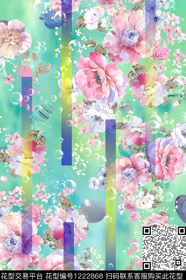 YX36.jpg - 1222868 - 水彩花卉 小碎花 几何花卉 - 数码印花花型 － 女装花型设计 － 瓦栏