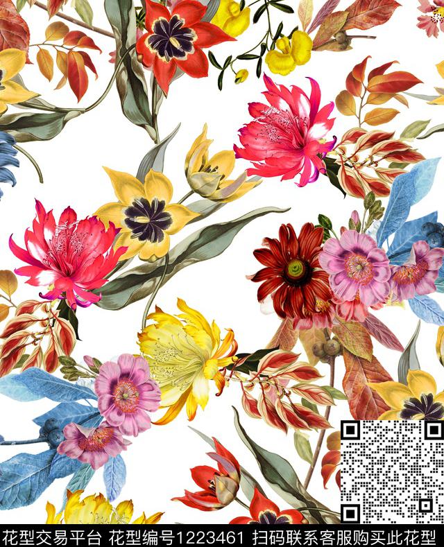 1595.jpg - 1223461 - 传统花型 花卉 水彩花卉 - 传统印花花型 － 女装花型设计 － 瓦栏