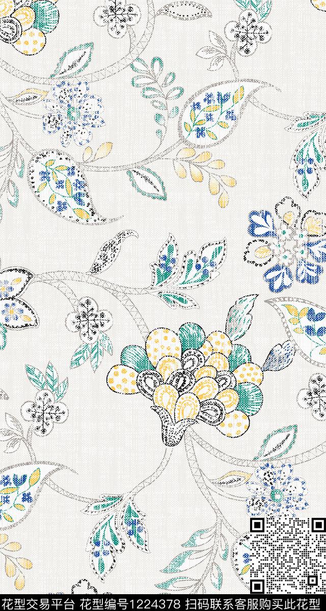 WL-20190620-3.jpg - 1224378 - 时尚 绿植树叶 花卉 - 传统印花花型 － 沙发布花型设计 － 瓦栏