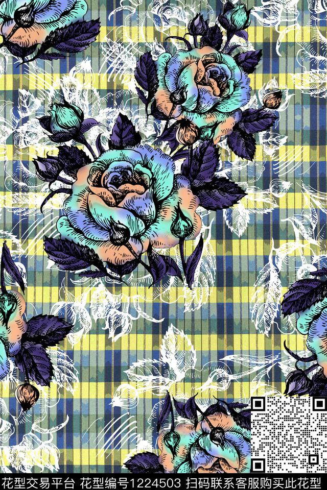 184-2.jpg - 1224503 - 花卉 格子 抽象 - 数码印花花型 － 女装花型设计 － 瓦栏