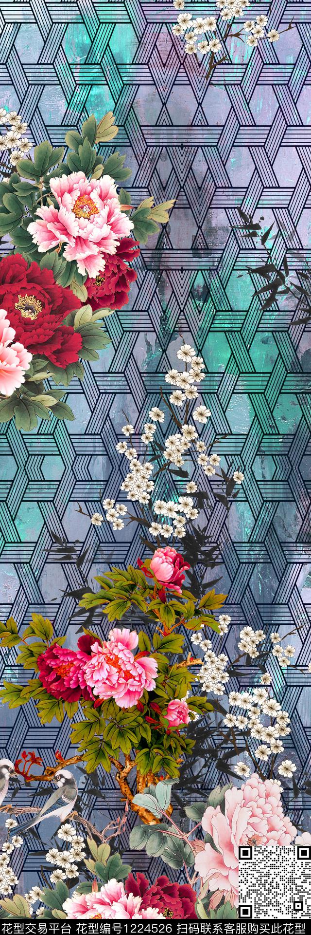 183.jpg - 1224526 - 花卉 中国风定位花 定位花 - 数码印花花型 － 女装花型设计 － 瓦栏