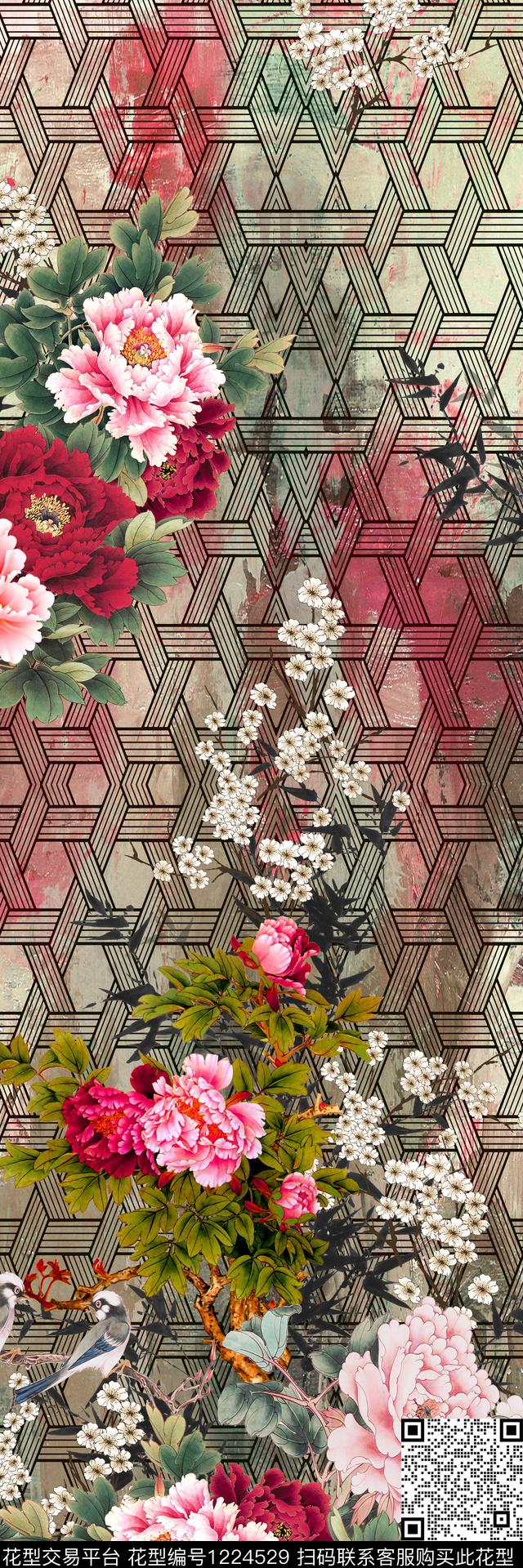 183-1.jpg - 1224529 - 花卉 中国风定位花 定位花 - 数码印花花型 － 女装花型设计 － 瓦栏