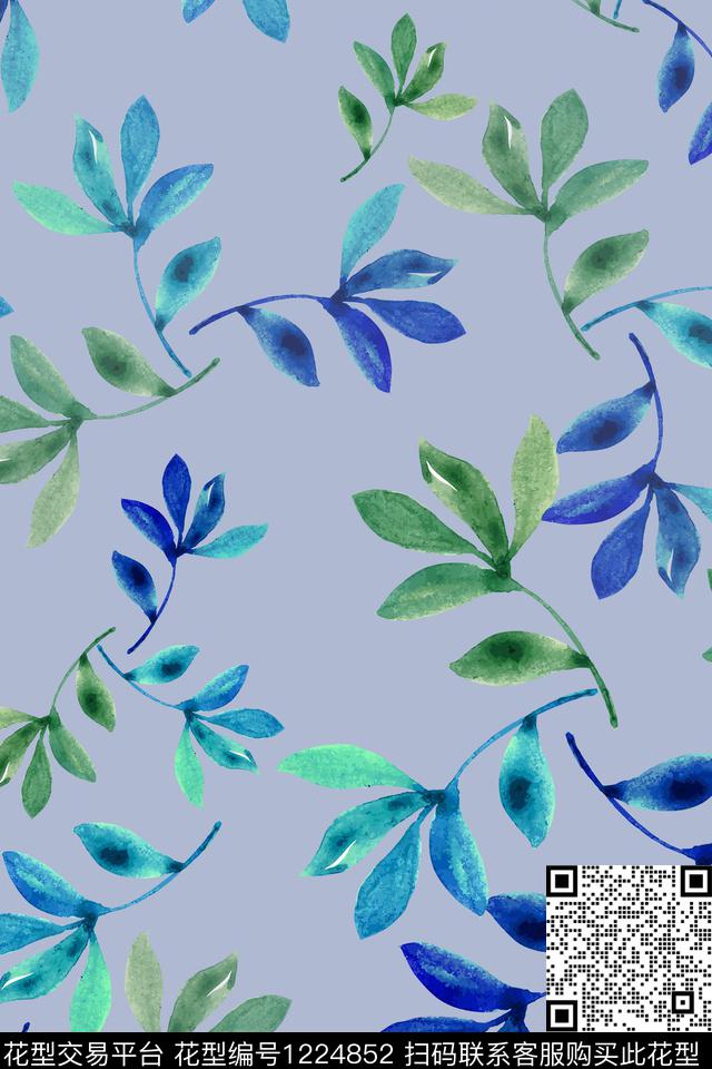 青蓝雅韵系列手绘线条笔触水彩手绘数码印花花型下载（图片编号: 1224852） - 瓦栏（Walan）
