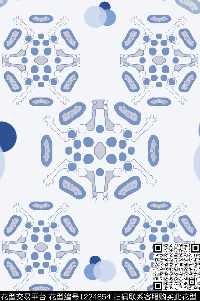民族风图案青蓝雅韵系列男装休闲花卉传统印花花型下载（图片编号: 1224854） - 瓦栏（Walan）