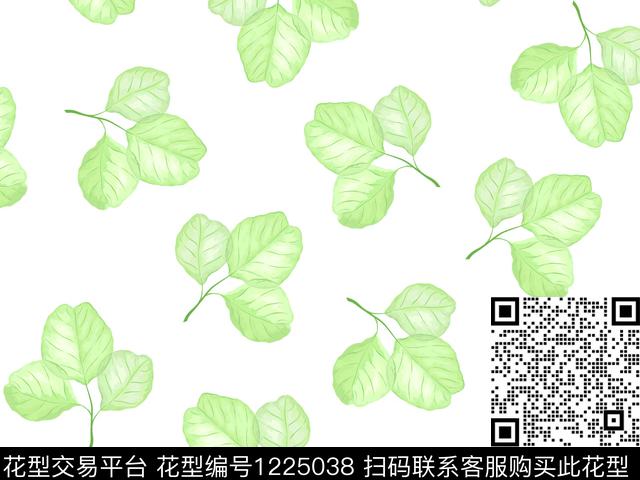 190633-1.jpg - 1225038 - 手绘绿叶子 清爽 亮丽 - 数码印花花型 － 女装花型设计 － 瓦栏
