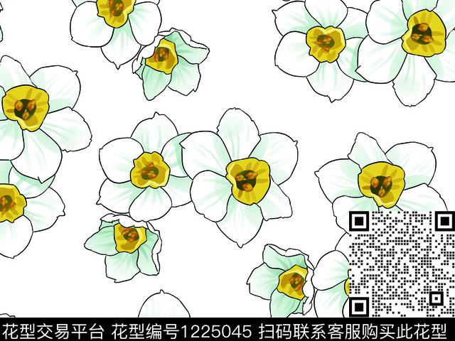 190635-1.jpg - 1225045 - 水仙花 漂亮 淑女 - 数码印花花型 － 女装花型设计 － 瓦栏