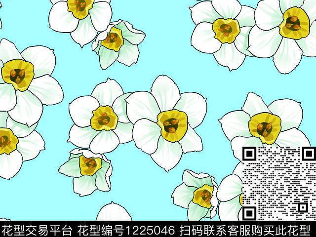 190635-2.jpg - 1225046 - 水仙花 漂亮 淑女 - 数码印花花型 － 女装花型设计 － 瓦栏