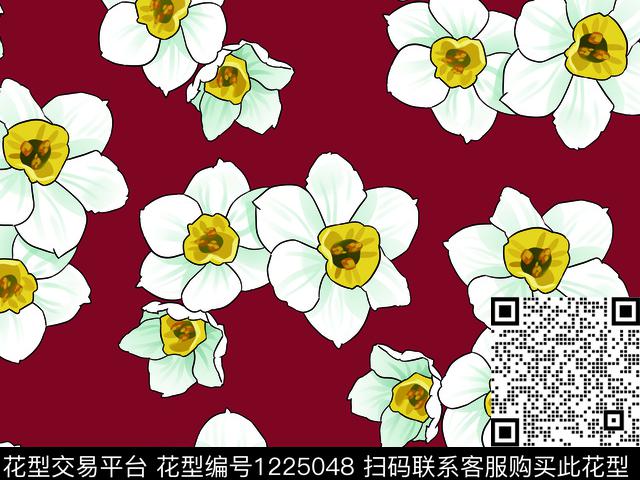 190635-4.jpg - 1225048 - 水仙花 漂亮 淑女 - 数码印花花型 － 女装花型设计 － 瓦栏