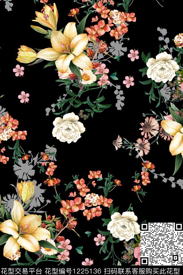 A19003.jpg - 1225136 - 大牌风 花卉 数码花型 - 数码印花花型 － 女装花型设计 － 瓦栏