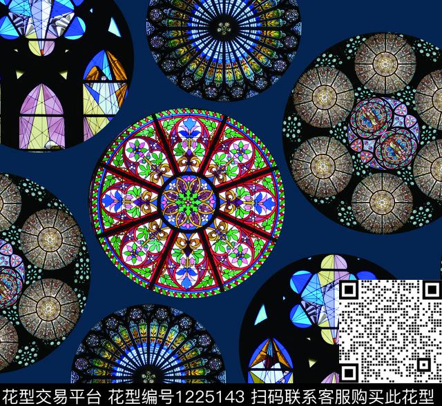 彩色玻璃2.tif - 1225143 - 镂空 圆形 玻璃 - 数码印花花型 － 女装花型设计 － 瓦栏