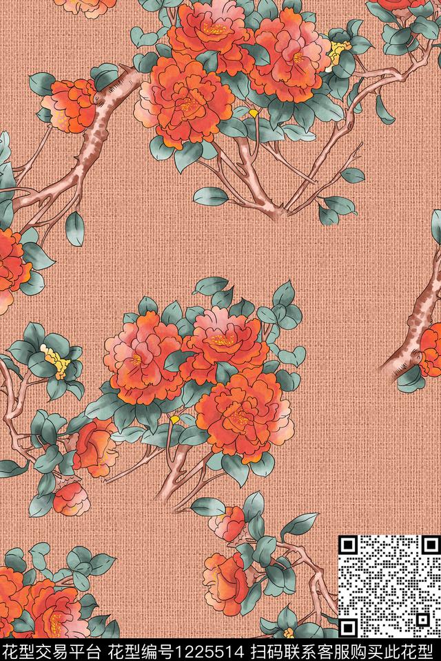 手绘花-分层.jpg - 1225514 - 数码花型 植物 1/2接 - 数码印花花型 － 女装花型设计 － 瓦栏