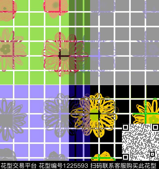 213.jpg - 1225593 - 花卉 格子 混合拼接 - 数码印花花型 － 女装花型设计 － 瓦栏