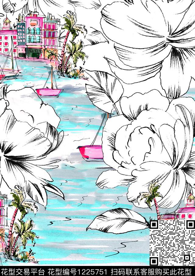 花卉印花风格化花卉数码印花花型下载（图片编号: 1225751） - 瓦栏（Walan）