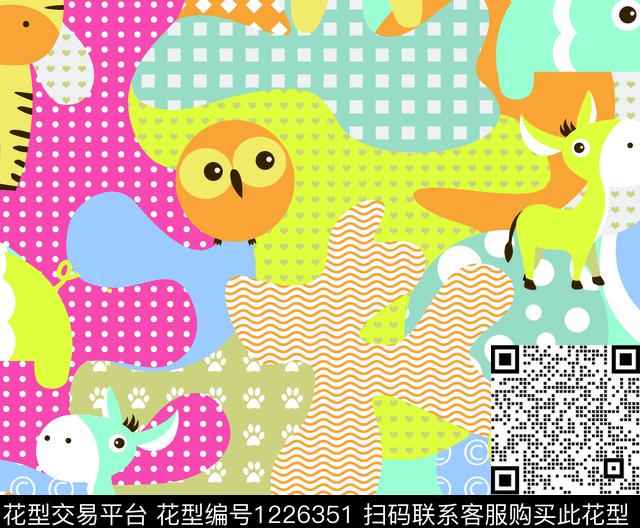 卡通风波普.jpg - 1226351 - 波普 卡通动物 狮子 - 传统印花花型 － 童装花型设计 － 瓦栏