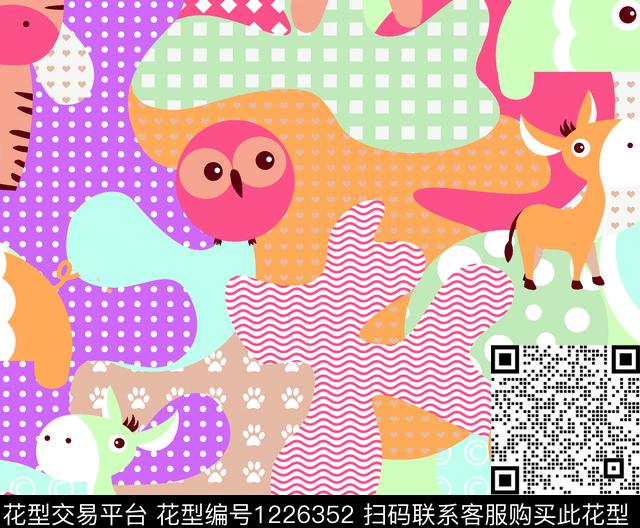 卡通风波普1.tif - 1226352 - 波普 卡通动物 狮子 - 传统印花花型 － 童装花型设计 － 瓦栏