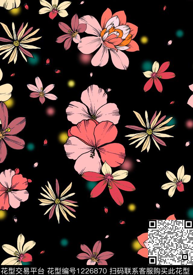 花卉大牌风大花数码印花花型下载（图片编号: 1226870） - 瓦栏（Walan）