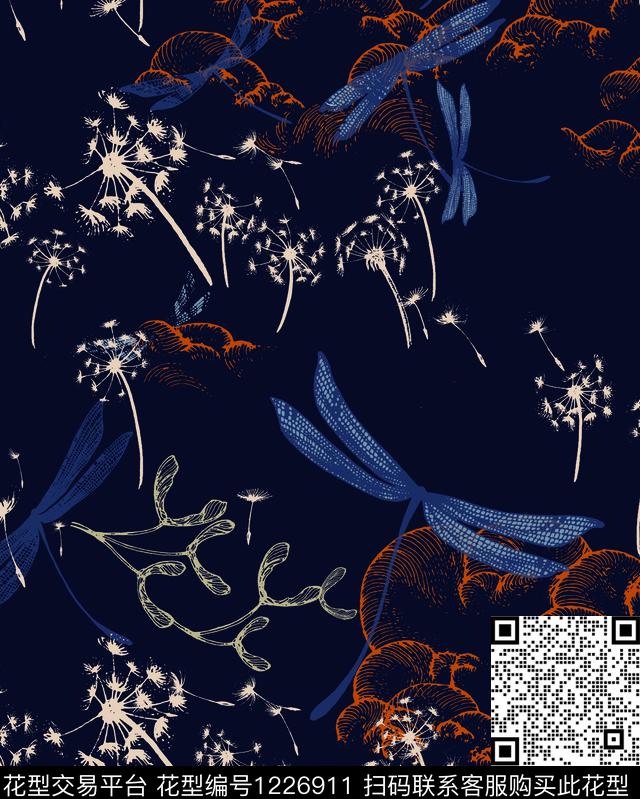 手绘花卉羽毛传统印花花型下载（图片编号: 1226911） - 瓦栏（Walan）
