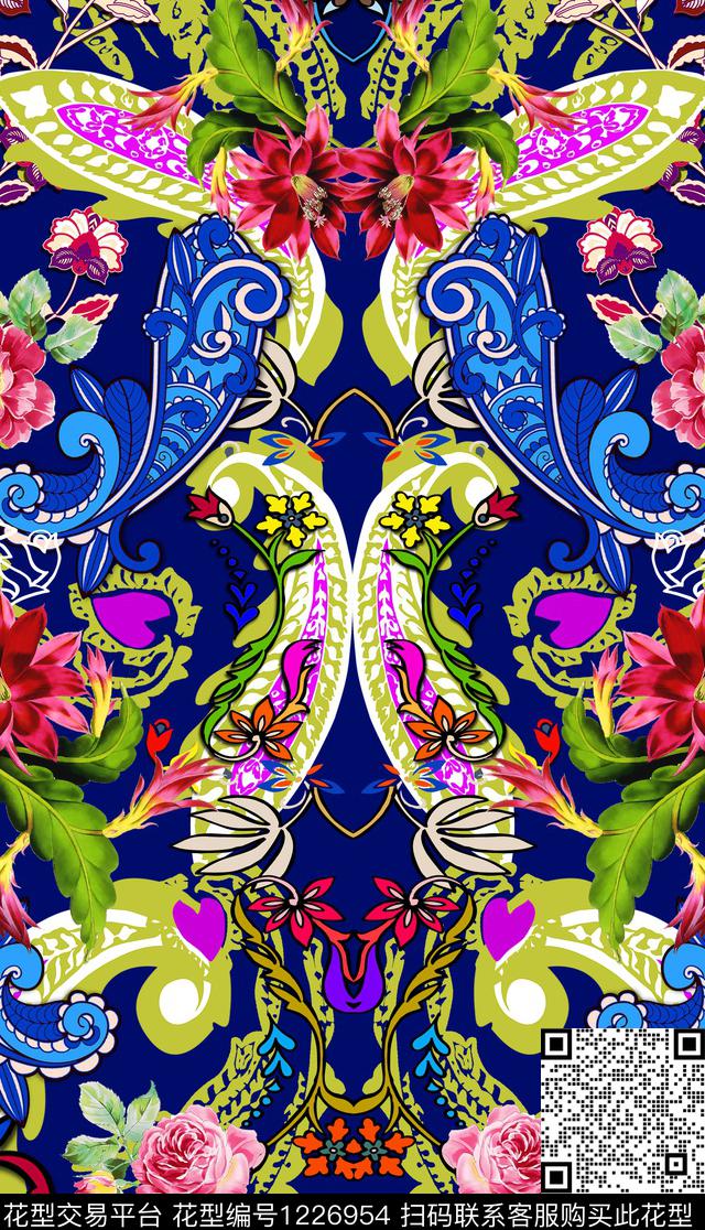 5604.jpg - 1226954 - 佩斯利 民族花卉 双边定位花 - 数码印花花型 － 女装花型设计 － 瓦栏