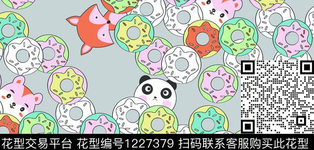 甜甜圈卡通2.tif - 1227379 - 食物 甜甜圈 动物 - 传统印花花型 － 童装花型设计 － 瓦栏