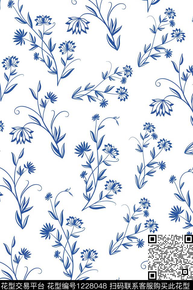 2019-7-1.jpg - 1228048 - 青花瓷 纹理 民族风 - 传统印花花型 － 女装花型设计 － 瓦栏