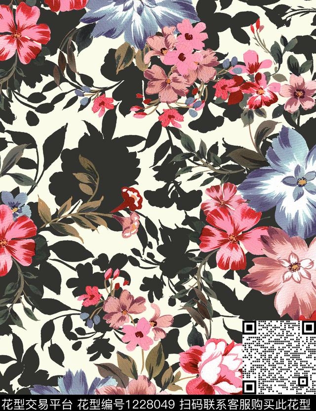 大花大牌风花卉数码印花花型下载（图片编号: 1228049） - 瓦栏（Walan）