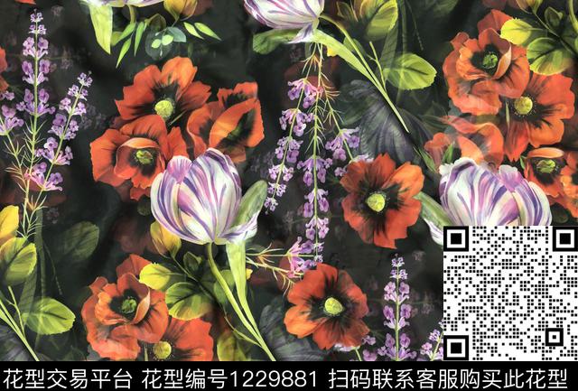 XH1907108.jpg - 1229881 - 扎染花型 花卉 兰花 - 数码印花花型 － 女装花型设计 － 瓦栏