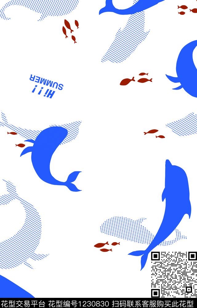 海洋动物图案.jpg - 1230830 - 字母 卡通动物 海洋鱼类 - 传统印花花型 － 童装花型设计 － 瓦栏