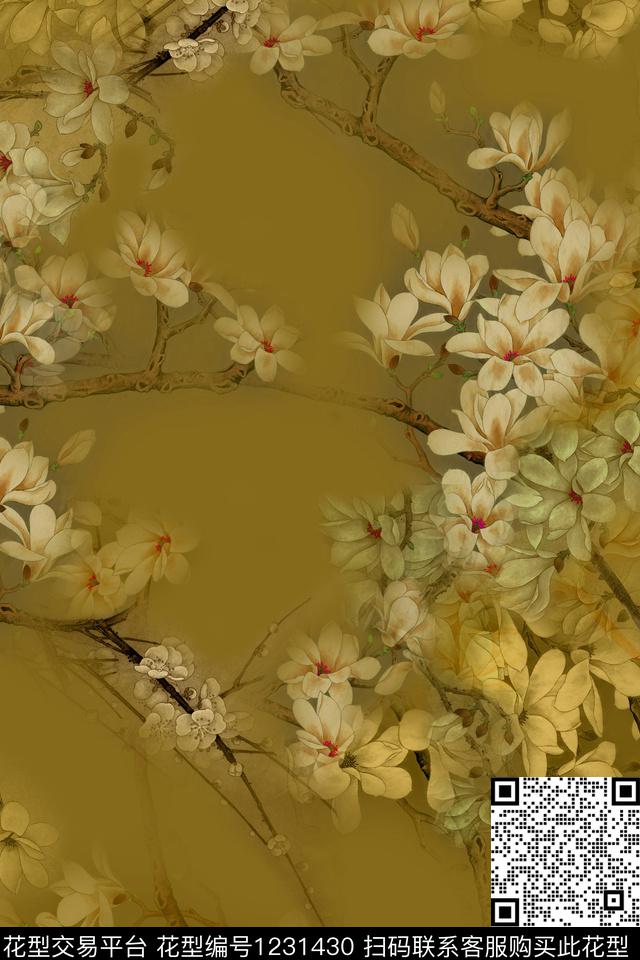 HY1-078F.jpg - 1231430 - 香云纱 花卉 中老年 - 数码印花花型 － 女装花型设计 － 瓦栏