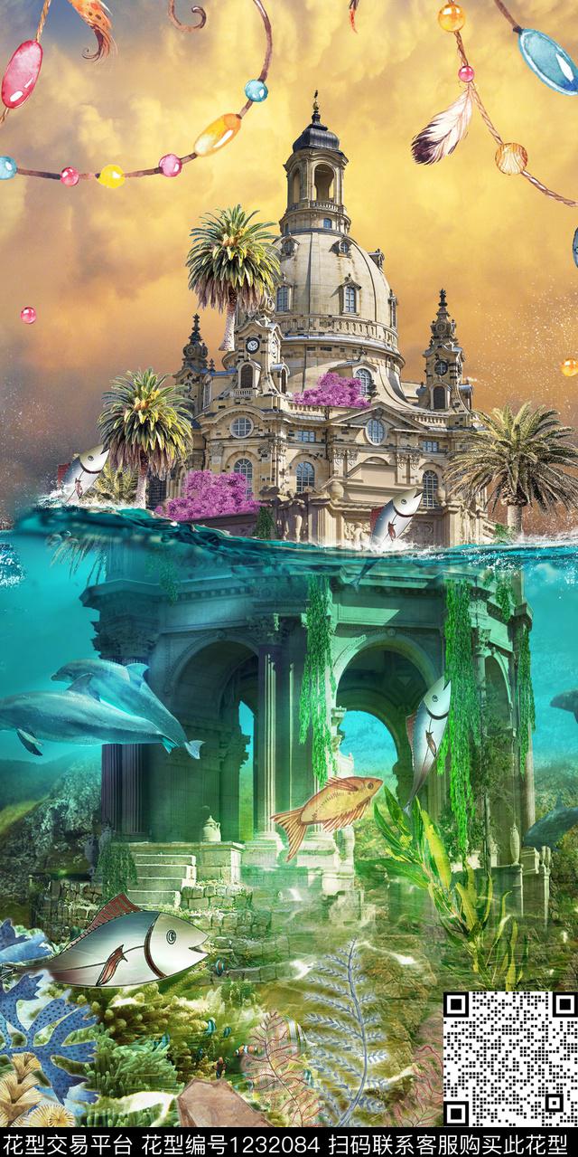 海底城-ok.jpg - 1232084 - 海洋 建筑 海底城 - 数码印花花型 － 女装花型设计 － 瓦栏