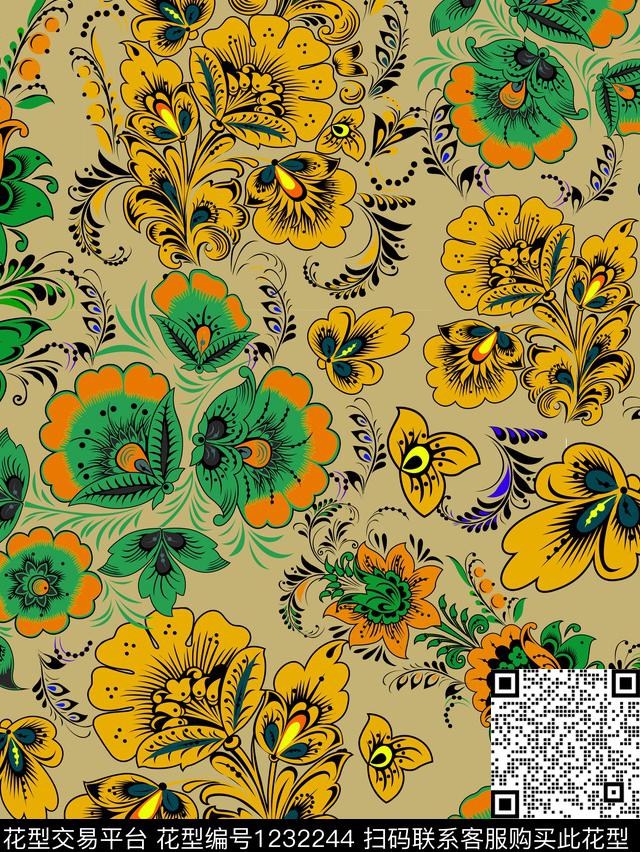 190711-02.jpg - 1232244 - 时尚 民族花卉 大牌风 - 传统印花花型 － 女装花型设计 － 瓦栏
