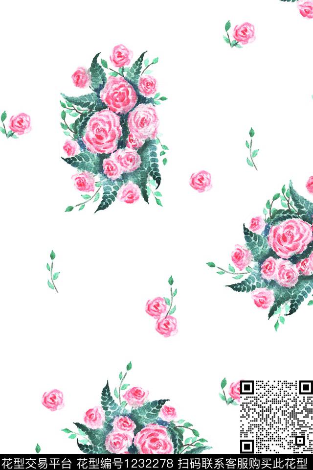 3、手稿转3.jpg - 1232278 - 水彩 手绘 花卉 - 数码印花花型 － 床品花型设计 － 瓦栏