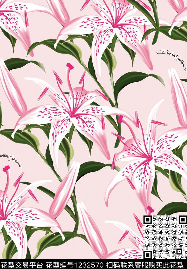 百合大牌风玫瑰花数码印花花型下载（图片编号: 1232570） - 瓦栏（Walan）