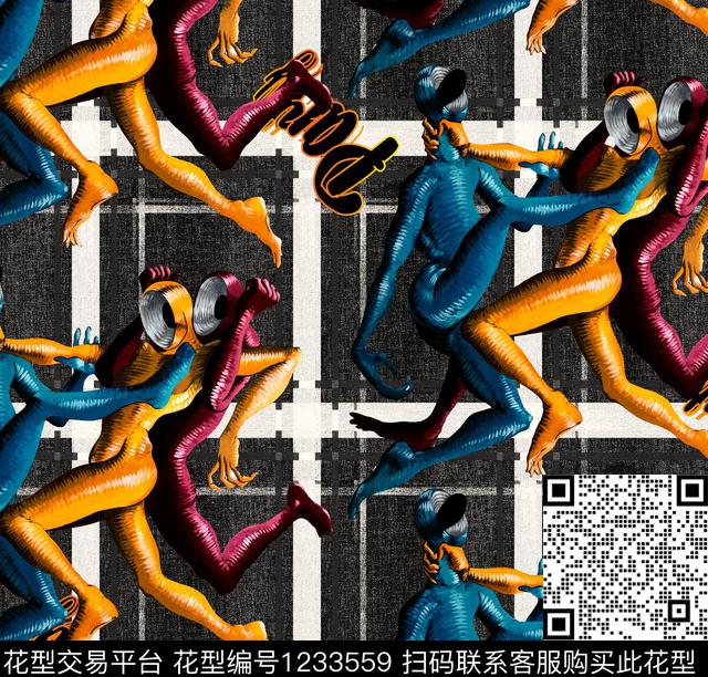 大牌风字母格子数码印花花型下载（图片编号: 1233559） - 瓦栏（Walan）