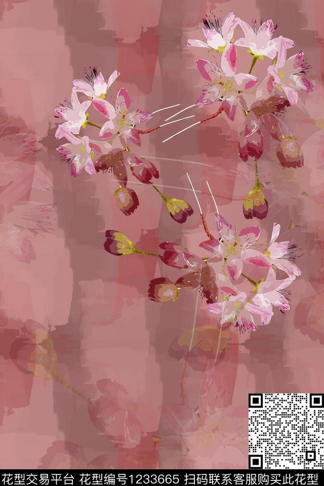 190723-局部印花-3-2.jpg - 1233665 - 手绘线条笔触 迷彩图案 植物 - 数码印花花型 － 女装花型设计 － 瓦栏