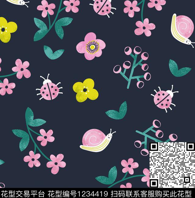 可爱昆虫小碎花传统印花花型下载（图片编号: 1234419） - 瓦栏（Walan）