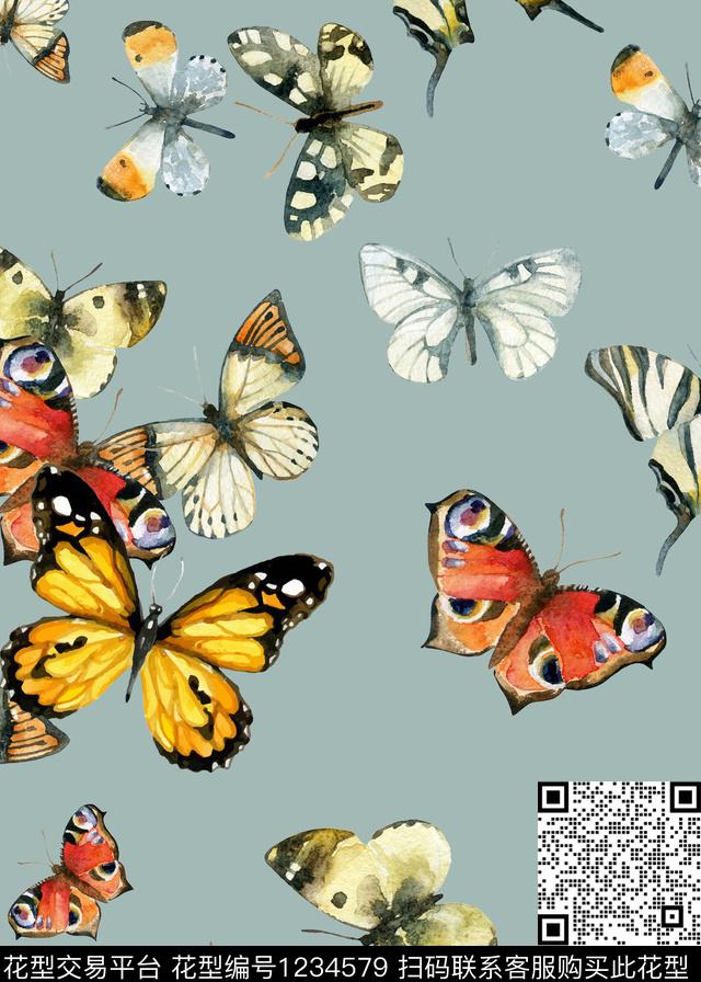 zj-169.jpg - 1234579 - 鸟/昆虫 水彩 蝴蝶 - 数码印花花型 － 女装花型设计 － 瓦栏
