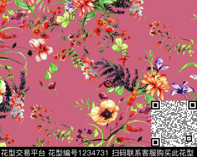 4.jpg - 1234731 - 风格化花卉 手绘花纹 花纹 - 数码印花花型 － 女装花型设计 － 瓦栏