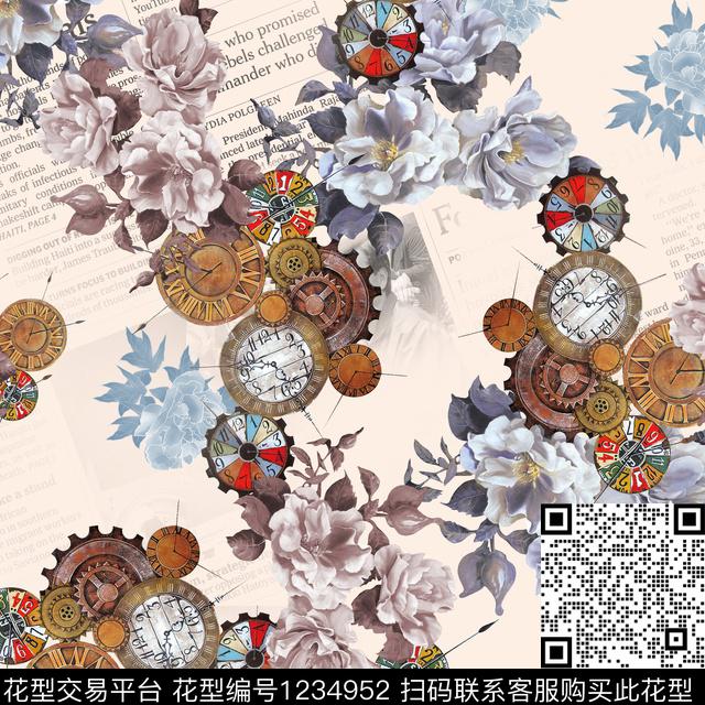 077钟表.jpg - 1234952 - 油画花型 手绘花卉 茶花 - 数码印花花型 － 女装花型设计 － 瓦栏