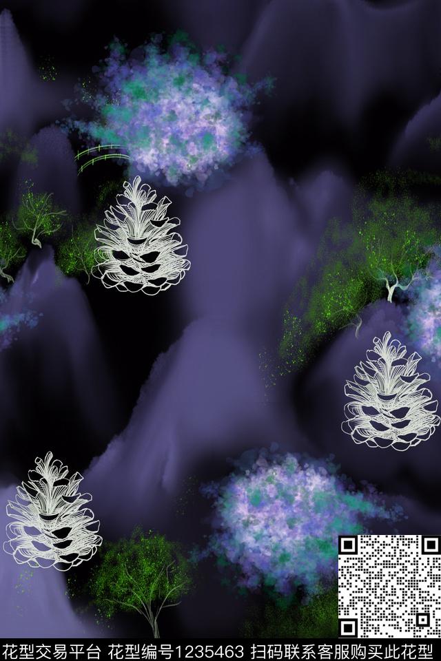 水彩风景景观国画数码印花花型下载（图片编号: 1235463） - 瓦栏（Walan）