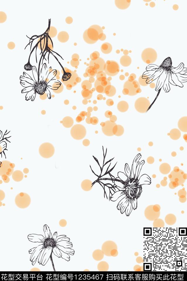 大小原点线条花卉-1.jpg - 1235467 - 几何 水彩 小清新 - 传统印花花型 － 女装花型设计 － 瓦栏