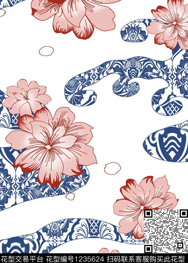 00002.jpg - 1235624 - 中国 春夏花型 花瓣 - 传统印花花型 － 墙纸花型设计 － 瓦栏