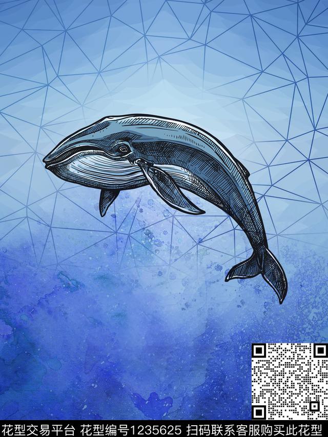 2019.7.19 鲸鱼.jpg - 1235625 - 时尚 动物头 简约 - 数码印花花型 － 男装花型设计 － 瓦栏