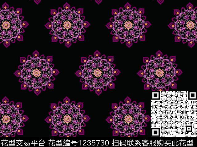 190735-1.jpg - 1235730 - 民族花卉 规则排列 圆形花卉 - 数码印花花型 － 女装花型设计 － 瓦栏