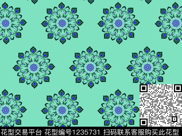 190735-2.jpg - 1235731 - 民族花卉 规则排列 圆形花卉 - 数码印花花型 － 女装花型设计 － 瓦栏