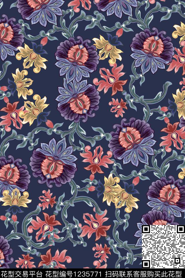 YL8060.jpg - 1235771 - 数码花型 抽象花卉 旗袍 - 数码印花花型 － 女装花型设计 － 瓦栏